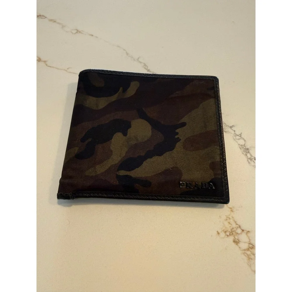 Authentic Prada Camouflage Nylon Bifold Wallet Men's Green Black Italy